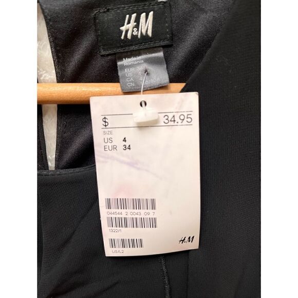 NWT H&M Black Sleeveless Mini Dress with Front Ruffle, Size 4 - Picture 3 of 4